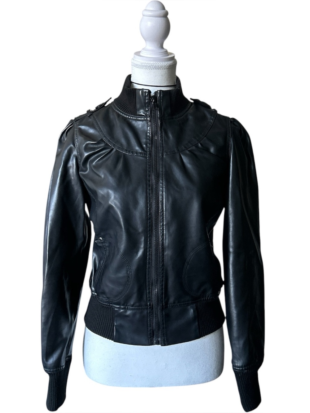 Y2K Grunge “Seductions” Black Faux Leather Biker Bomber Style Jacket